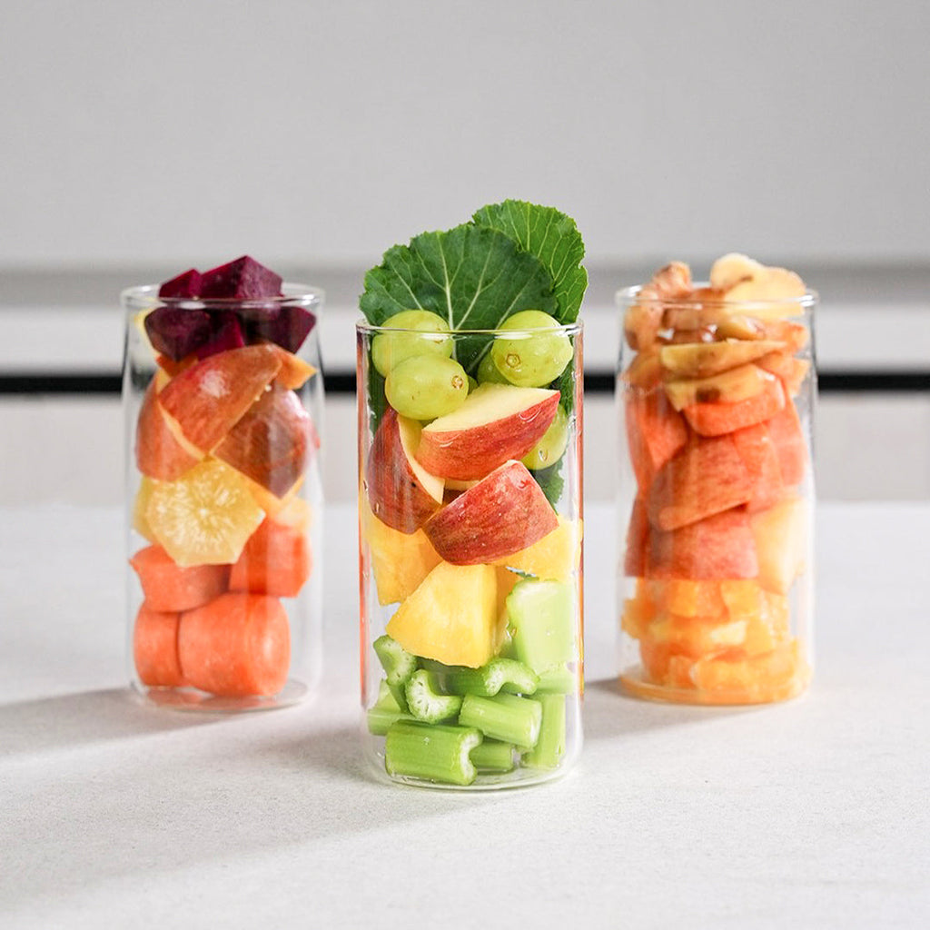 Wie viel Obst und Gemüse ergibt 1 Tasse Saft?